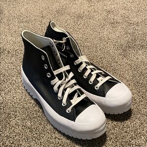 Black Leather Converse High-Top Sneakers